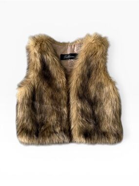 Faux Fur Kids Vest in Brown